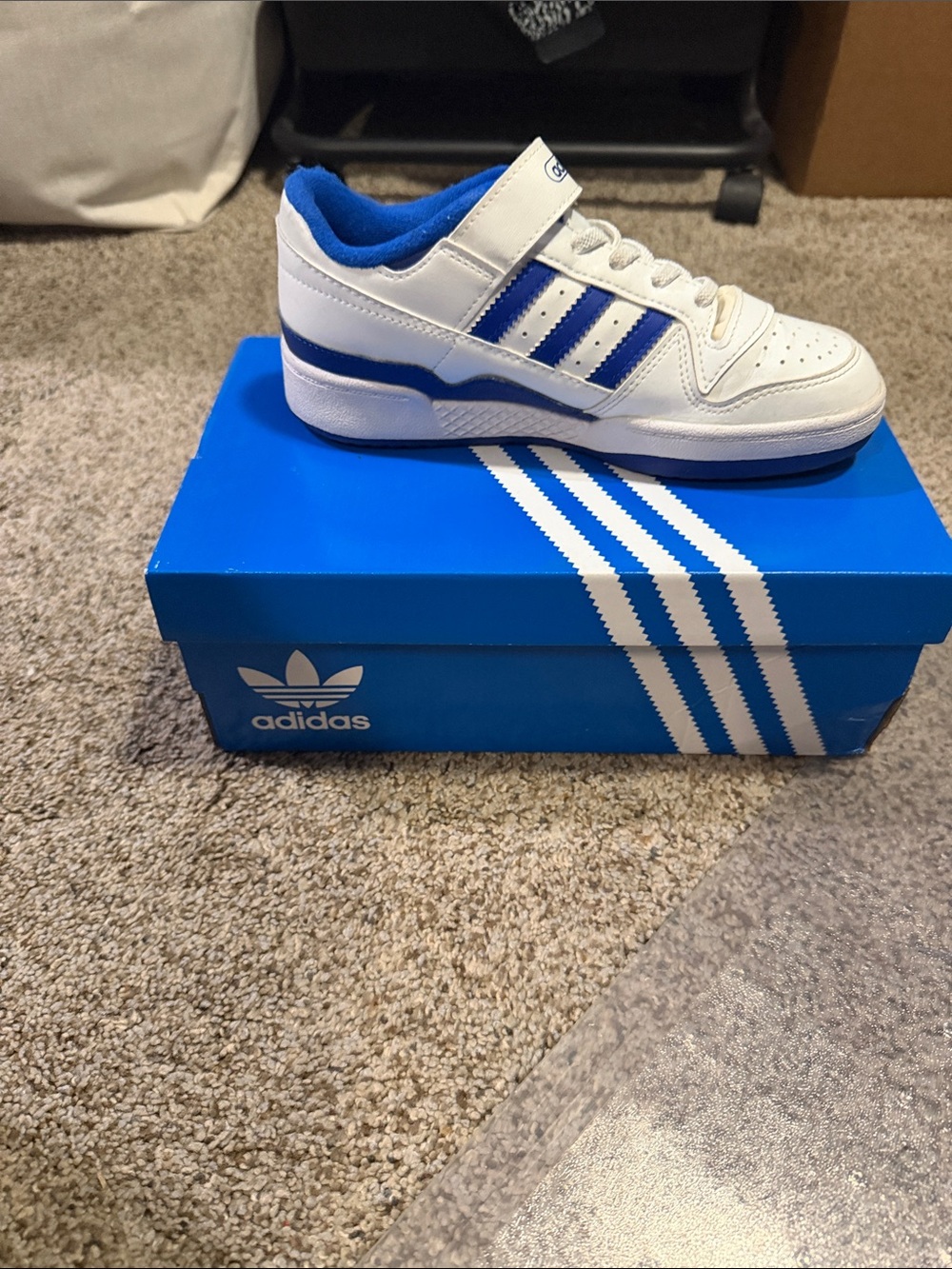 adidas Kids White and Blue Velcro Court Sneaker